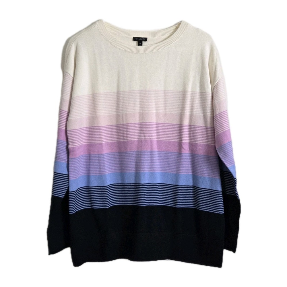 Talbots Cashmere V- Neck Pullover NWT Size Med Blue Pink Color Block NWT $89